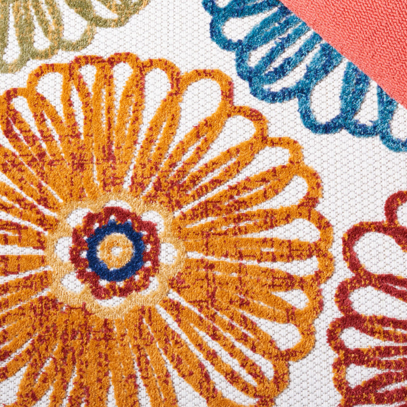 Ebern Designs Kellems Flatweave Cream/Red Indoor/Outdoor Rug & Reviews